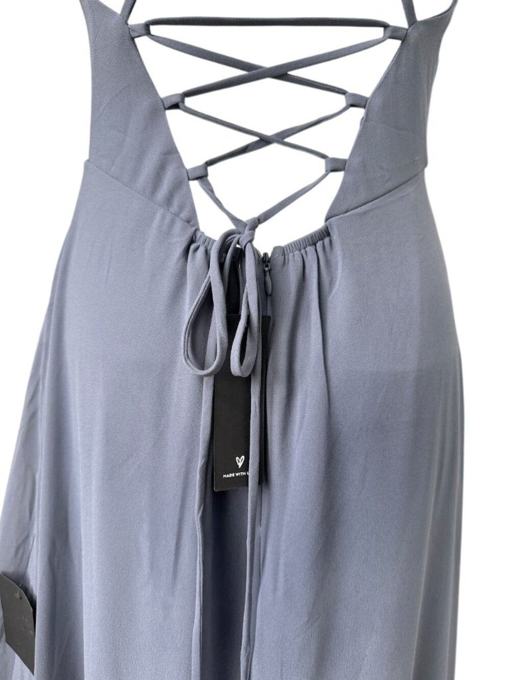 Lulus Blue Wrap Maxi Dress Bridesmaid Formal Ruffle Lace Up Back M NWT - Picture 6 of 10